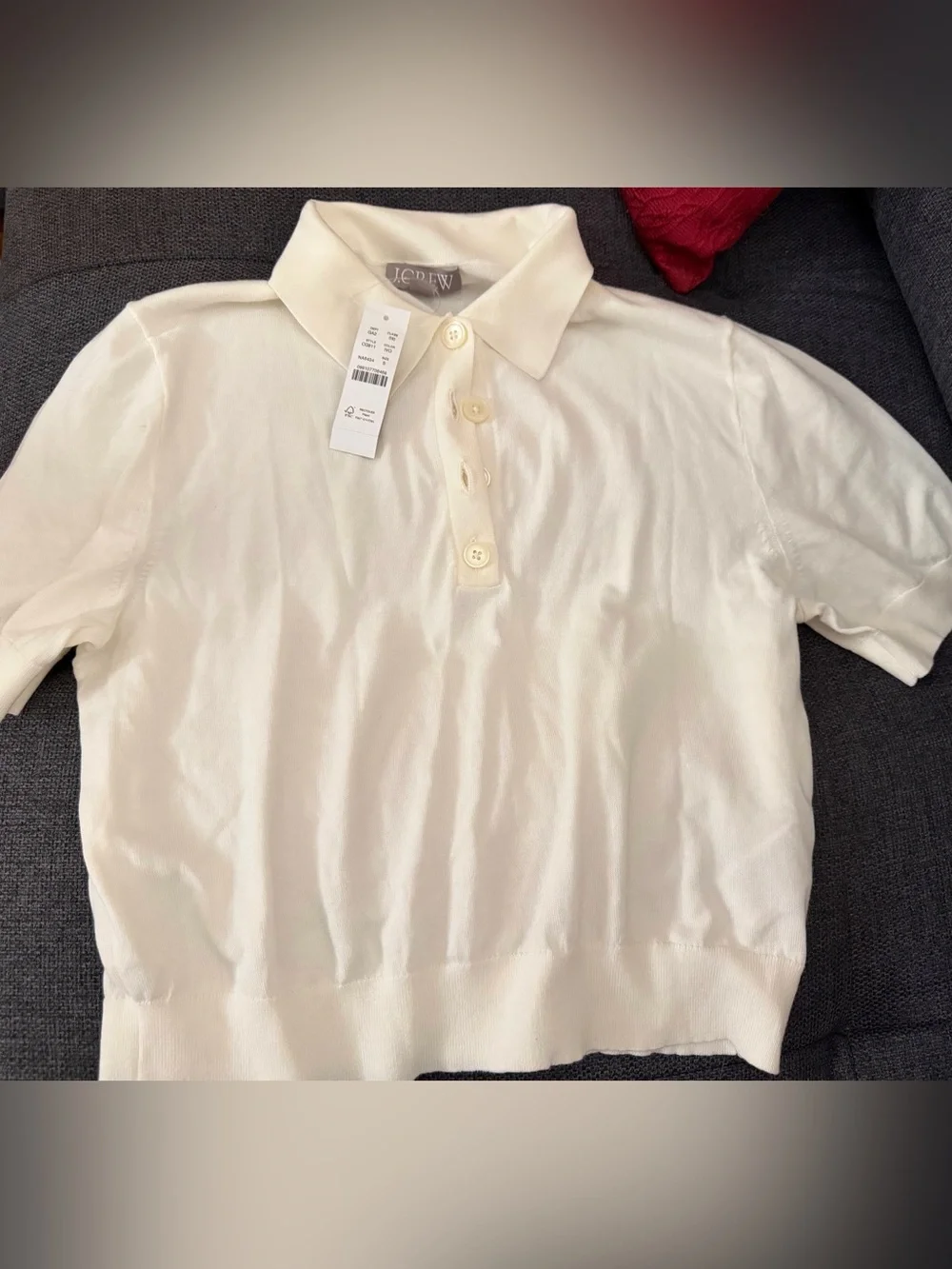J Crew New Casual Short-Sleeve Polo Top in Pale Ivory